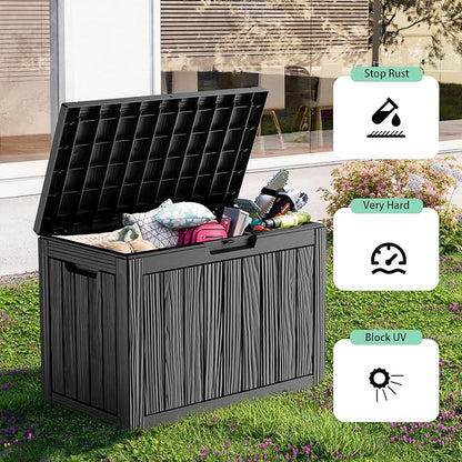 45 Gallon Resin Deck Box, Lockable Outdoor Storage Box for Patio Cushions Storage Furniture,Garden Tools, Pool Supplies, Weatherproof and UV Resistant（Black）