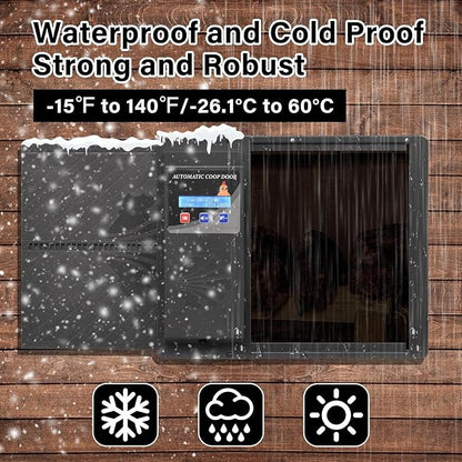 Automatic Chicken Coop Door with Timer Programmable,DoublePower Supply(USB Charging/Battery Holder) Chicken Coop Door with LCD Display Anti-Pinch Protection Weatherproof for Poultry,Black