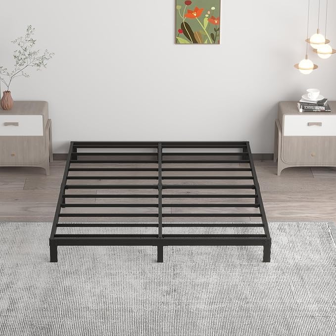 7 Inch California King Bed Frame No Box Spring Need, Low Profile Metal Platform Cal King Size Bed Frame, Heavy Duty Support Bedframes California King, Easy Assembly