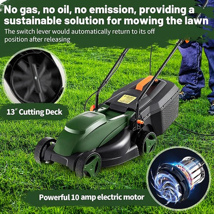 Goplus Lawn Mower, Electric Lawn Mowers with Grass Collection Box, 10 AMP Motor, 13" Cutting Deck, 3 Adjustable Cutting Positions, Walk-Behind Small Corded Lawnmower for Garden Farm Yard