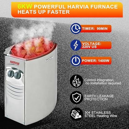 Outdoor Wooden Full Glass Door Barrel Sauna, 4 Person Sauna Room 220V， 6kw ETL Electric Heater， Accessories and Asphalt Shingle Roof (Helmock)