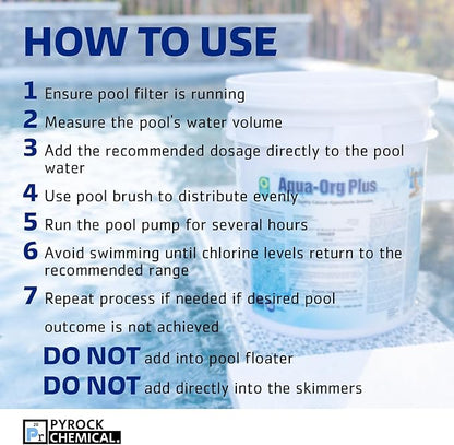 Pool Shock by Aqua Org Plus - 65% Granular Cal Hypo - Swimming Pool Shock for In-Ground, Above Ground, Spas & Hot Tubs - 25 Pound Pail