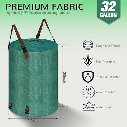 Leaf Collector Bag with Lid, Shoulder Strap, and Drawstring – Reusable Yard Garden Bag for Leaves and Lawn Trash, Perfect for Leaf Removal, Yard Clean-Up (Without lid, 32 Gallon)