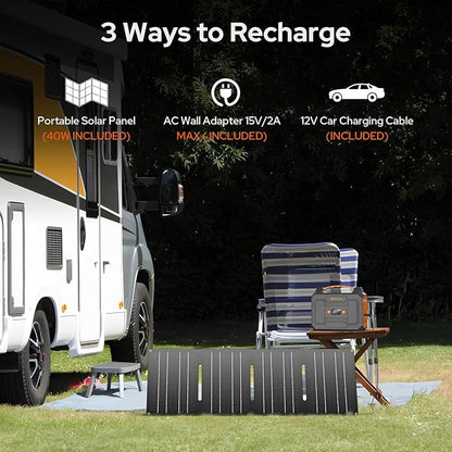 Portable Solar Generator with Panel, 300W Portable Power Station with Foldable Solar Panel 40W, 110V AC Outlet 100W Camping Solar Power Bank Lithium Battery Pack for Home Use RV Outdoor Power Outage