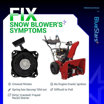 BlueStars 590420A Recoil Starter Assembly - for Tecumseh LAV TVS HS25-HS40 AH600 AV520 ECV HH TVXL105 HXL35 OVRM40 Snowblower - Replaces Tecumseh 590420 590458 590604 Stens 150-003 Oregon 31-051