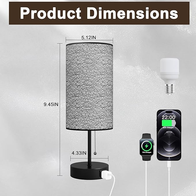 Table Lamp for Bedroom, Nightstand Lamp for Bedside