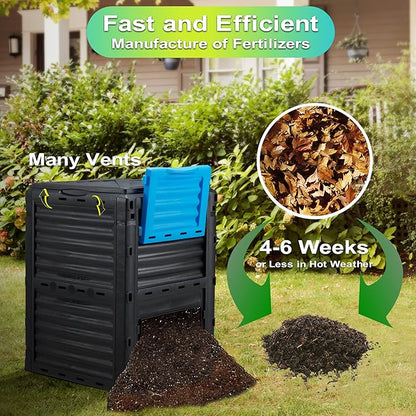 Garden Compost Bin 80 Gallon (300L) Large, Outdoor Composter from PP Material,Composting Box Easy Assembly & Many Vents, Fast Creation of Fertile Soil, Lightweight & Sturdy