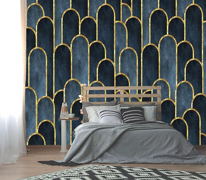 XMPMBM-Gold Geometrical Textured Fabric Wallpaper Abstraction Dark line Living Room Bedroom Bathroom Wall Mural-W 154" X H 105"（112 Square Foot）