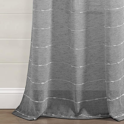 Lush Decor Farmhouse Textured Grommet Sheer Window Curtain Panel Pair, 38"W x 108"L, Dark Gray