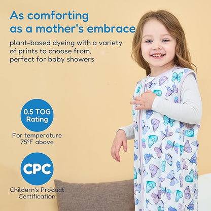 TotAha Toddler Sleep Sack 2T-3T-4T for Girl, 0.5 TOG Summer Light Sleeping Sacks, Soft Wearable Blanket Baby Sleep Bag with 2-way Zipper,Butterfly