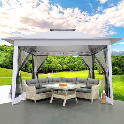 COBIZI 12x12 Pop up Gazebo on Clearance with Mosquito Netting,carpas para Patio Deals,Outdoor Canopy Tent with Portable Carrying Bag, Patio Gazebo for Garden Backyard, Lawn & Beach,Grey