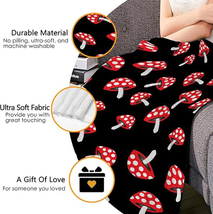 Thuswarm Cute Red Mushroom Flannel Blanket for Autumn Winter Gifts Warm Cozy Soft Funny Print Throw for Bed Couch Sofa 60”×50” Medium for Teen