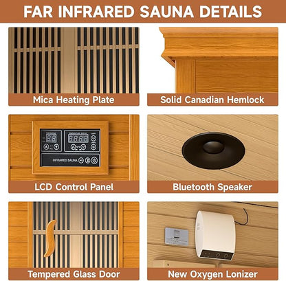springspa 3 Person Infrared Sauna Indoor, 15amp Low EMF Far Infrared Canadian Hemlock Sauna with 2 LCD Panels, Bluetooth