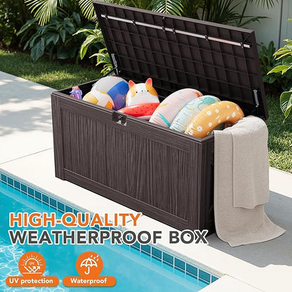 130 Gallon Deck Box Outdoor Indoor Waterproof Storage Box for Patio Furniture, Pool Accessories, Garden Tools, and Cushion Storage, Brown