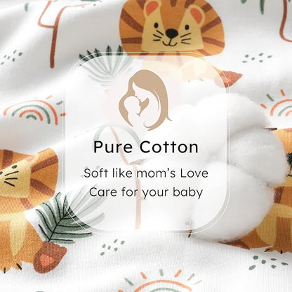 Baby Sleep Sack 12-18 months, 100% Cotton Sleeping Sack for Toddler, 3 Pack Baby Wearable Blanket, 0.5 Tog Lightweight Double Zipper Sleep Bag Large Brown Green Lion