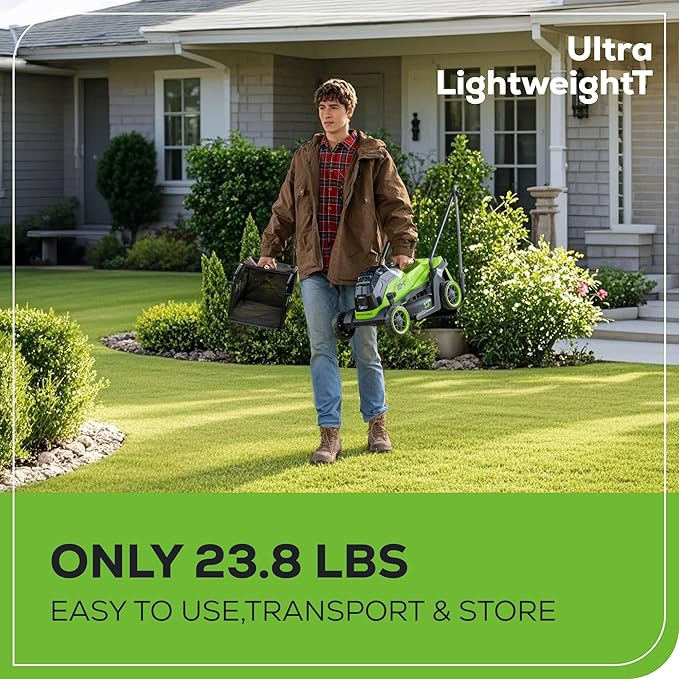 Greenworks 24V 13" Brushless (Push) Cordless Lawn Mower, 4.0Ah Battery and Charger