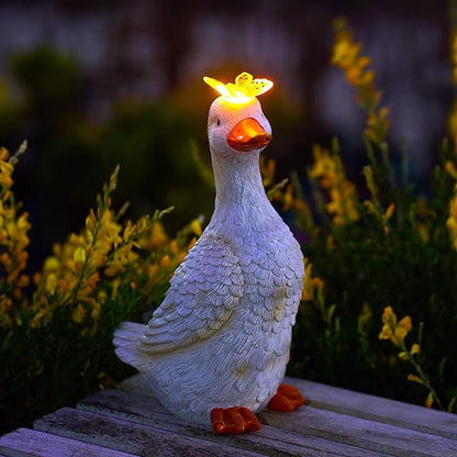 Goodeco Garden Goose Statue with Solar Butterfly - Outdoor Goose Decor for Unique Gifts for Mom & Garden Lovers (Off White)