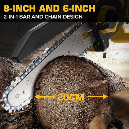 Mini Chainsaw for Dewalt 20V MAX Battery, Auto-Oiler, 8-Inch and 6-Inch 2-IN-1 Brushless Cordless Pruning Chainsaws, Battery Powered Mini Chain Saw for Wood Cutting (Tools only)