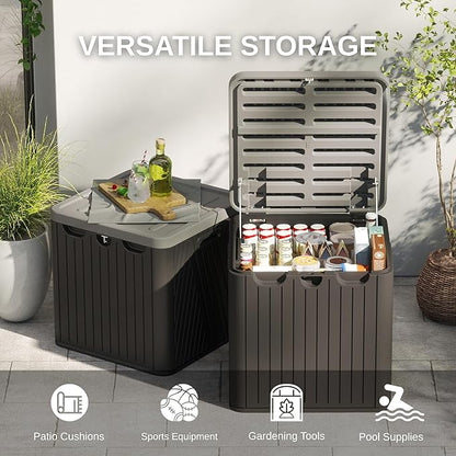 60 Gallon Outdoor Storage Box, Waterproof Patio Deck Box with Lockable Lid, Heavy-Duty HDPE Bench for Garden Tools, Cushions (Black, 60 Gallon)