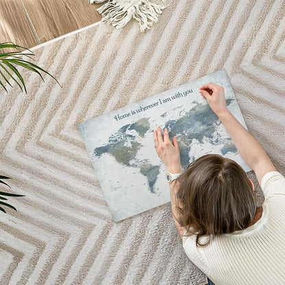 ElephantStock - Home With You II Push Pin World Map Wall Art - Horizontal Canvas Wall Art - Living Room Wall Decor - Digital Art Map Canvas Art - Blue And Gray Decor - 24" x 16"