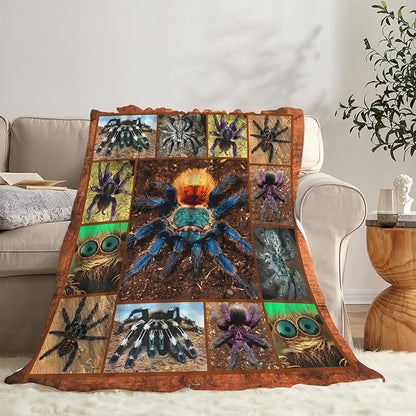 Tijuboni Tarantula Spider Throw Blanket Spider Gifts for Boys Men Girls Women Kids Adults Soft Flannel Fleece Blanket for Couch Sofa Bed Home Decor 50"x60"