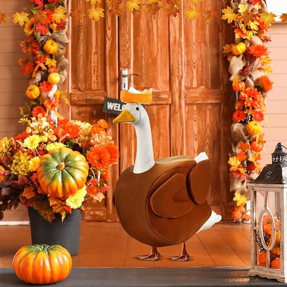 Outus Thanksgiving Turkey Goose Outfits Funny Turkey Outfit for Porch Goose 23inch Lawn Pumpkin Pie Geese Clothes for Plastic Cement Geese Thanksgiving Fall Outdoor Yard Garden Decor