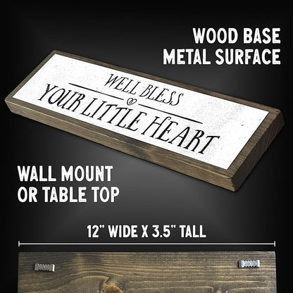 Wood & Metal Southern Sign – Weatherproof Indoor Outdoor Wall Decor – Rustic Charm with "Well Bless Your Little Heart" – Gift-Wrapped & Ready to Give
