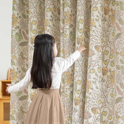 jinchan Nursery Curtains 95% Blackout Yellow Floral Curtains for Girls Room, 84 Inch Length Farmhouse Drapes for Bedroom Living Room Darkening Window Treatment Fall Decor Grommet Top Set of 2 Panels