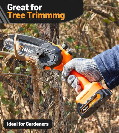 Tietoc Mini Chainsaw 6 Inch Cordless, Portable Electric Chain Saw Small Handheld Battery Powered Super Saws, Gifts for Men Women, Birthday Gift for Dad Fathers Husband Him Her Mom Mothers Grandparent