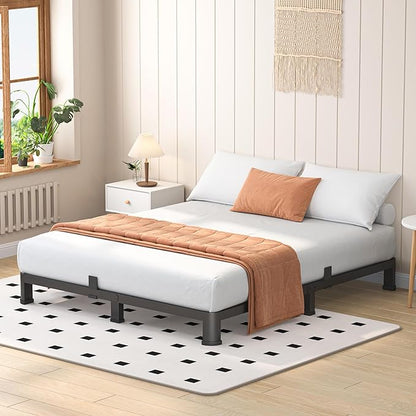 4 Inch Full Heavy Duty 3500 lbs Bed Frame with Round-Corner Legs & Anti-Squeak Design – Quick Assembly Metal Platform, No Box Spring Needed