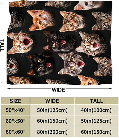 Funny Cats Throw Blanket - Soft, Warm, Cozy Fleece for Couch, Sofa, Bed - 50"x40" for Girls, Boys, Women, Men, Kids, Adults