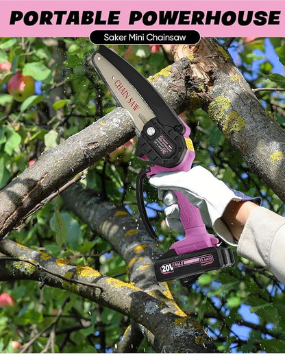 Saker Mini Chainsaw|6 Inch Chainsaws[2025 Upgraded]|Mini Cordless Electric Chain Saw|Small Handheld Portable Chain Saws Battery Powered Chain Saw for Tree Trimmer and Garden,Christmas Gifts