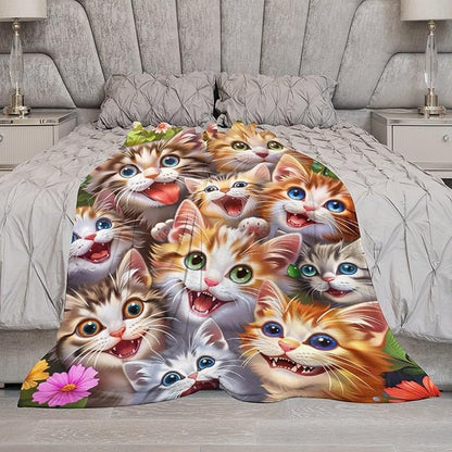 Cat Blanket Funny Cat Gifts for Girls Boys Woman Kids Lover Throw Blankets Soft Blanket Warm Fleece Flannel Plush Blankets for Bed Sofa Couch 60"x80"