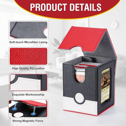 Collectible Trading Card Storage, Magnetic Card Deck Box, Magic Card Storage Box, MTG Deck Box with One Window (Red/White/Black)
