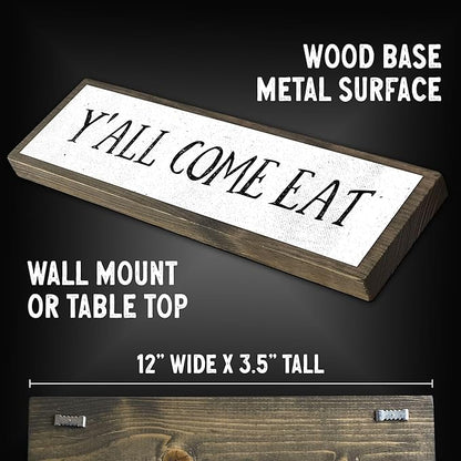 Wood & Metal Southern Sign – Weatherproof Indoor Outdoor Wall Decor – Rustic Charm with "Y’all Come Eat" – Gift-Wrapped & Ready to Give