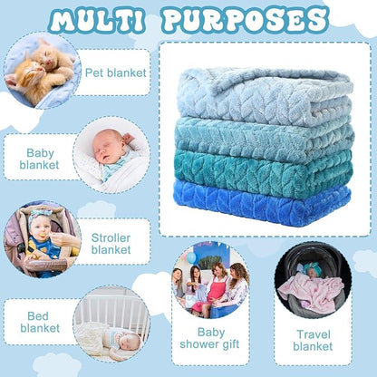 Frienda 4 Pcs Baby Fuzzy Blanket Fluffy Baby Blanket for Boys Girls Soft Warm Infant Newborn Toddler Receiving Nursery Bed Supplies, 32 x 24 Inch(Blue Color)