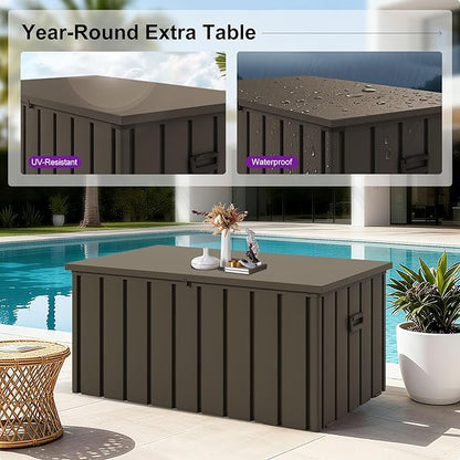 PURPLE LEAF Outdoor Deck Box 150 Gallon Waterproof Lockable Storage Box Container with Lid Deck Organization for Patio Cushions Side Table Pool Accessories Garden Tools, Brown