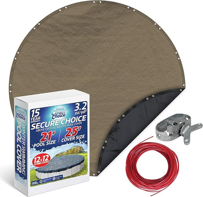 Winter Swimming Pool Cover for 21 ft Aboveground Round Pool Size, Secure Choice Series, Solid Material, Color - Sandstone Tan, Pool Cover Choice 5721-4CHOICE