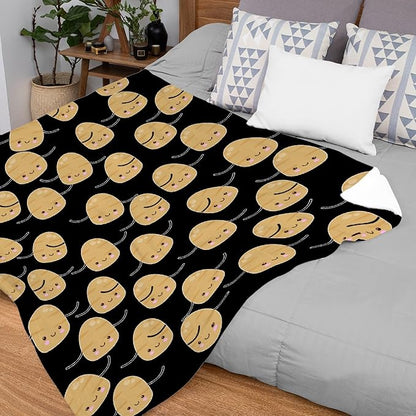 Thuswarm Cute Potato Kawaii Black Flannel Blanket Warm Cozy Soft Funny Print Throw for Bed Couch Sofa 40”×30” XSmall for Pets