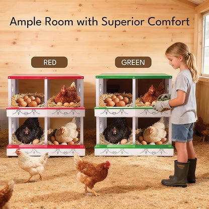 4 Hole Chicken Nesting Box for Laying Hens - Automatic Rollout Egg Collection, Heavy Duty Metal Nesting Boxes with Swing Perch for Chicken Coops, Secure & Easy Clean Poultry Nest Box