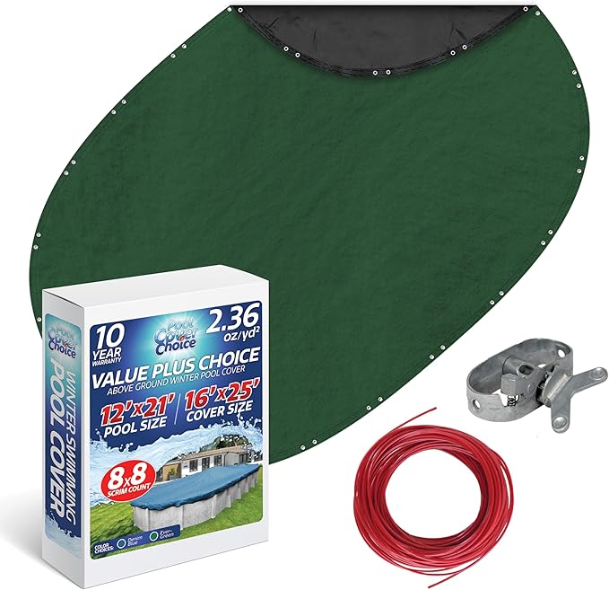 Winter Swimming Pool Cover for 12 ft x 21 ft Aboveground Oval Pool Size, Value Plus Choice Series, Solid Material, Color - Evergreen, Pool Cover Choice 321221-4CHOICE
