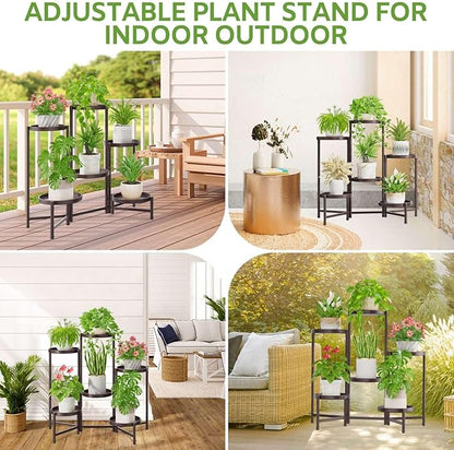 iDavosic.ly 6 Tier Large Plant Stand Indoor, 10 Inch Wide Tall Corner Metal Plant Stands Outdoor for Multiple Plants, Folding Tiered Flower Display Holder Rack Shelf, Violet Bronze