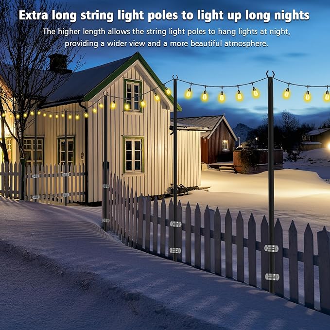 4 Pack String Light Poles, Metal Poles