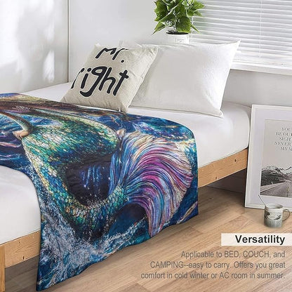 Mermaid Blanket Navy Mermaids Gifts for Girls Boys Woman Kids Ocean Mermaid Lover Coastal Throw Blankets Soft Blanket Warm Fleece Flannel Plush Blankets for Bed Sofa Couch 50"x60"