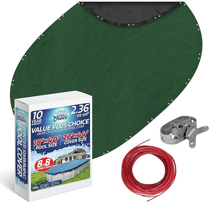 Winter Swimming Pool Cover for 18 ft x 40 ft Aboveground Oval Pool Size, Value Plus Choice Series, Solid Material, Color - Evergreen, Pool Cover Choice 321840-4CHOICE