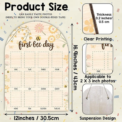One Year of Wood Photo Board, My First Year Milestone Photo Board, 12 Monthly Baby Picture Frame, First Bee Day Nursery Decor, Girl Boy 1st Birthday Decorations, Baby Keepsake Gift-A18