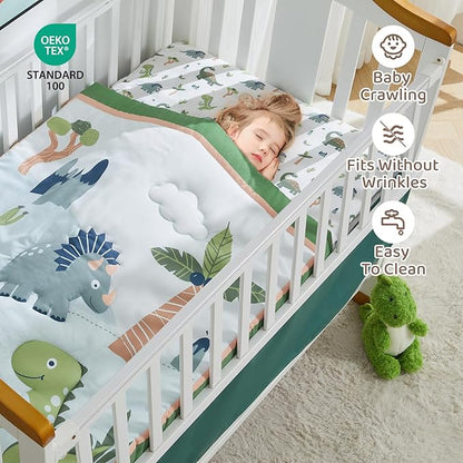 Wowelife Dinosaur Crib Bedding Set for Boys Green, Premium 3-Piece Baby Bedding Set, Nursery Crib Set, Newborn, Infant & Toddler Nursery Bed Set, Green Dinosaur