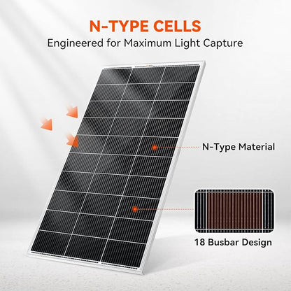RICH SOLAR 150 Watt 12 Volt 18BB Cell Monocrystalline Solar Panel N-Type Cells High Efficiency Solar Module Charge Battery for RV Marine Boat Off Grid