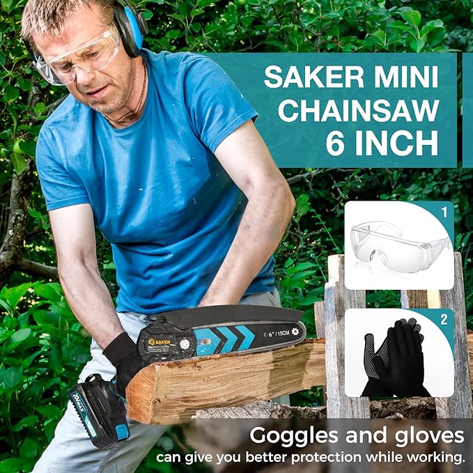 Saker Mini Chainsaw,6 Inch Portable Electric Chainsaw Cordless, Small Handheld Chain saw for Tree Branches,Courtyard, Household and Garden,Christmas Gifts for Men Dad Husband Women