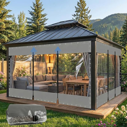 15'W X 8'H Outdoor Vinyl Curtains for Patio with Zippers, 21.16oz Clear PVC Screen Panels, Heavy Duty Porch Enclosure with Grommets for Outside Porch Balcony Pergola Gazebos